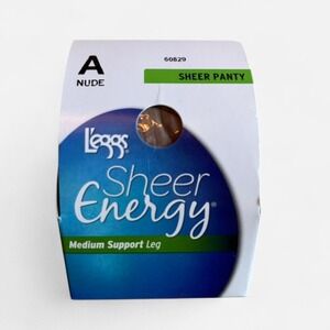 VINTAGE L'Eggs Sheer Energy, Size A Nude sheer hosiery, Medium Support Leg 60829